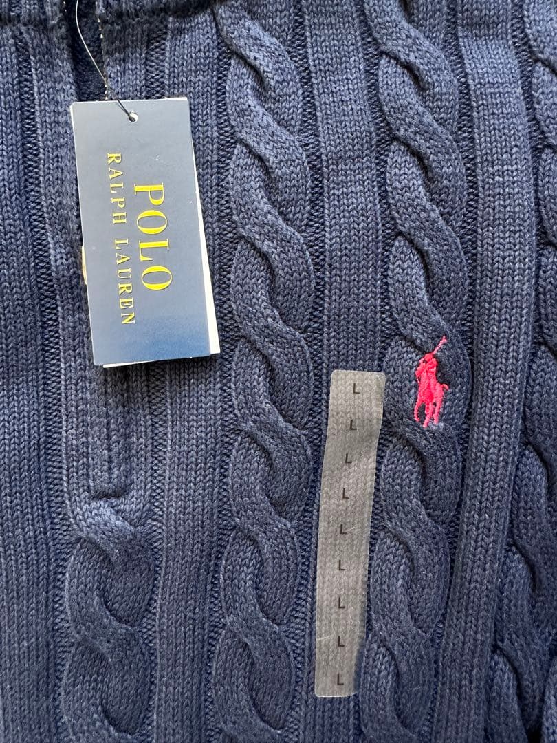【新品未使用】ポロラルフローレン ハーフジップ ケーブルニット ネイビー L