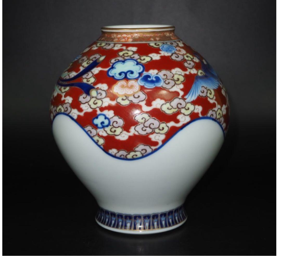 送料無料　明治大正期　香蘭社製　染錦花瓶　高さ18ｃｍ