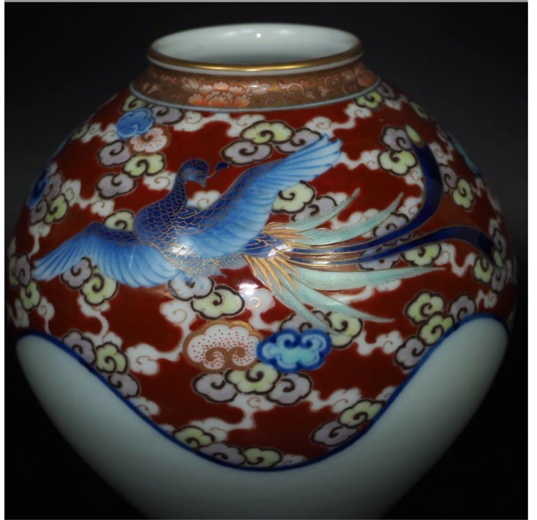 送料無料　明治大正期　香蘭社製　染錦花瓶　高さ18ｃｍ