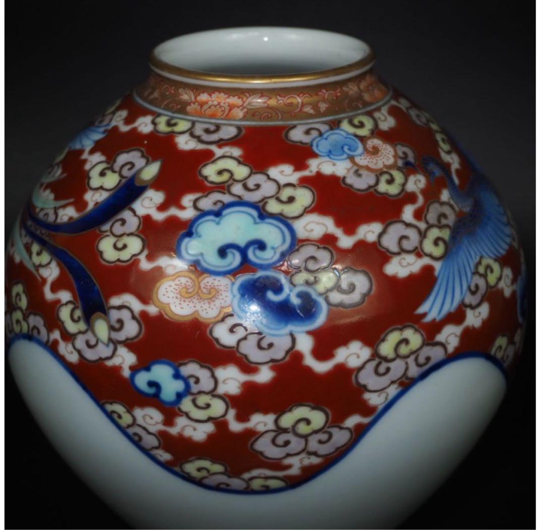 送料無料　明治大正期　香蘭社製　染錦花瓶　高さ18ｃｍ