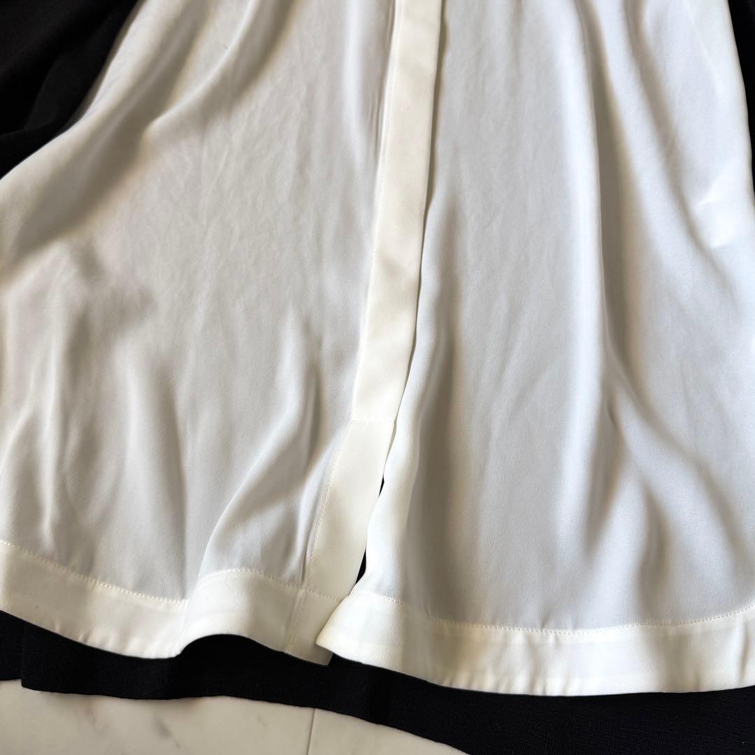 極美品 ダーマコレクション ニットカーディガンドッキングブラウス 黒×白 LL