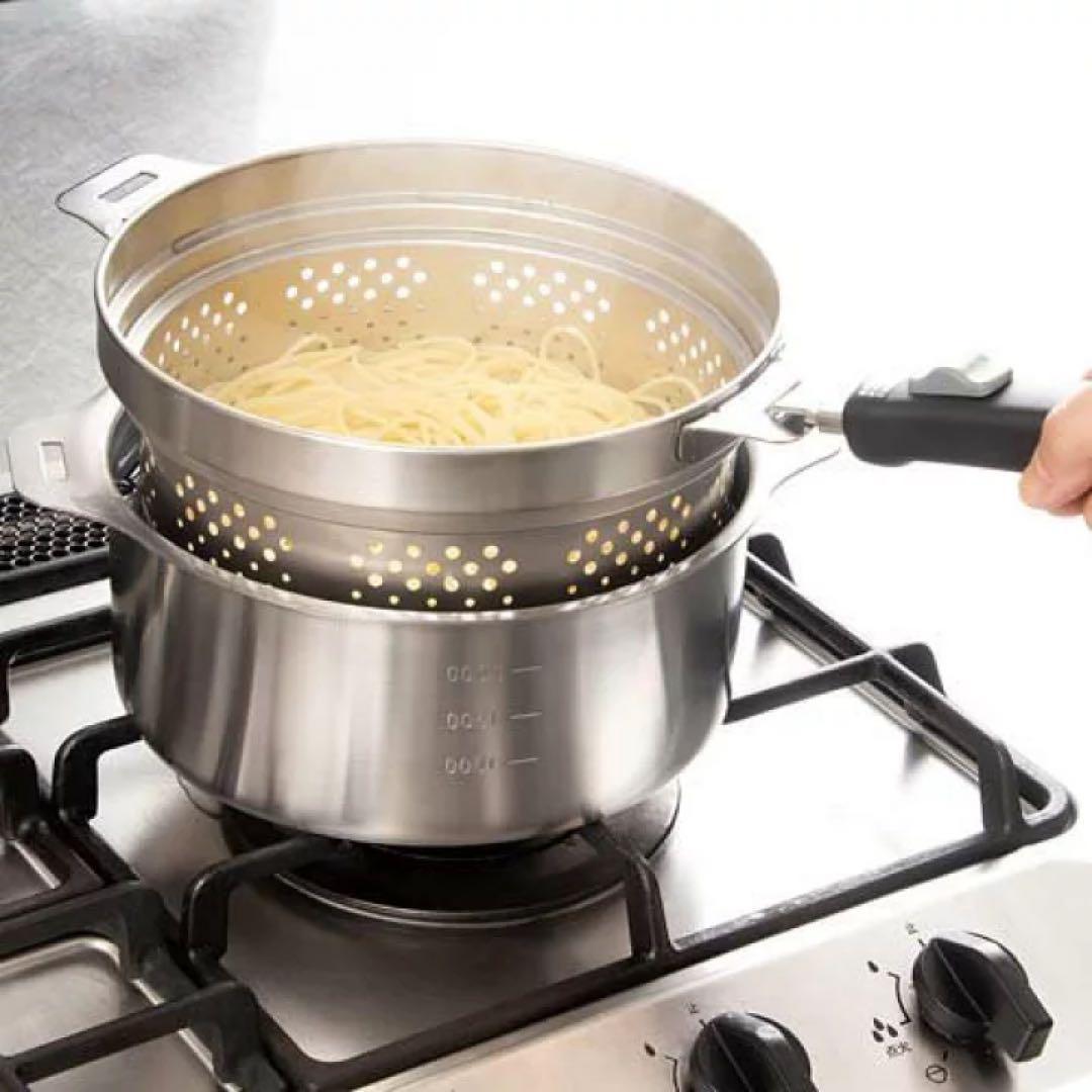 燕三 IH対応ハンドル着脱式鍋4点セット 蒸し台＆中かご付 EM-033