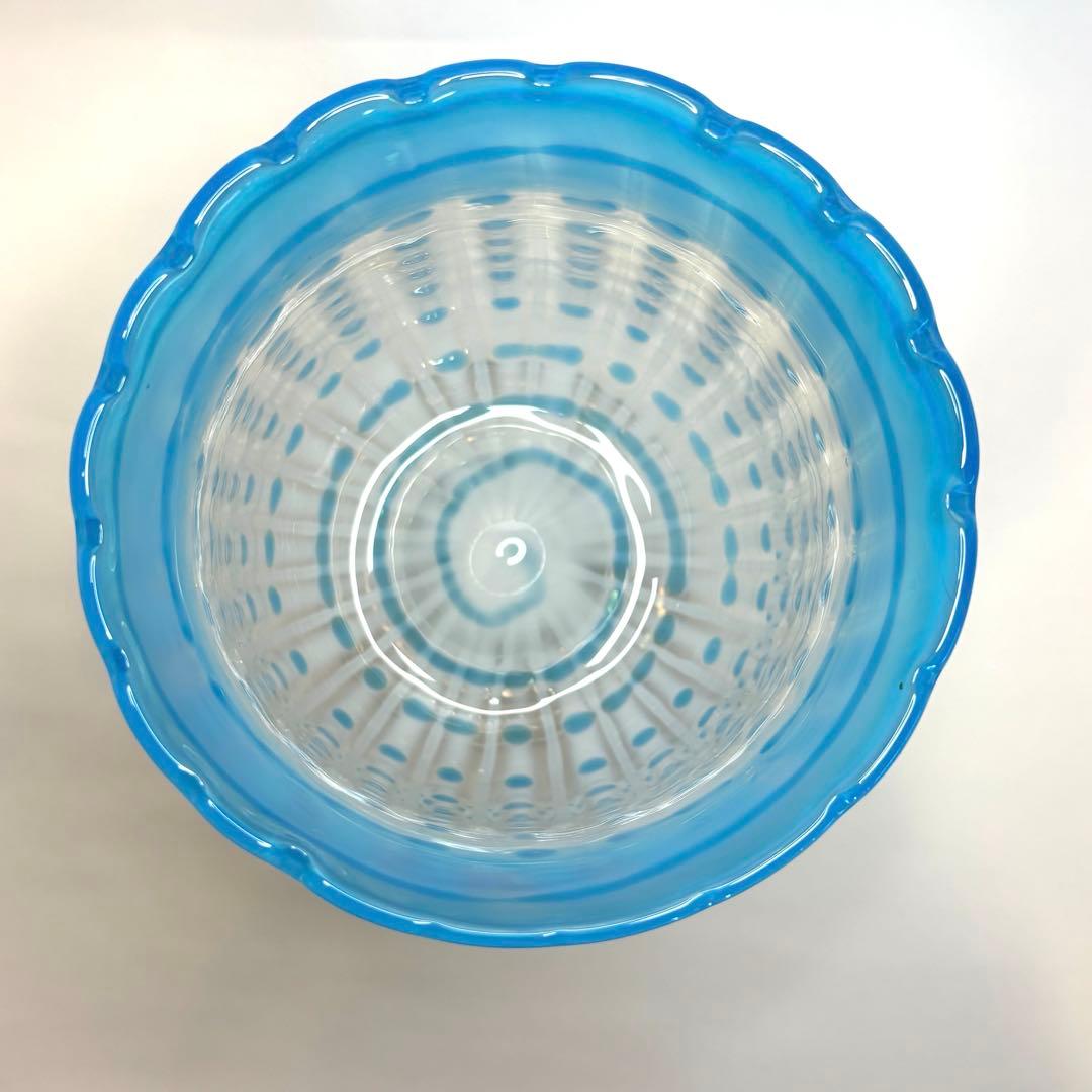 めぐお昔ガラス　フリル　ドット　乳白色　コンポート　気泡　アンティーク