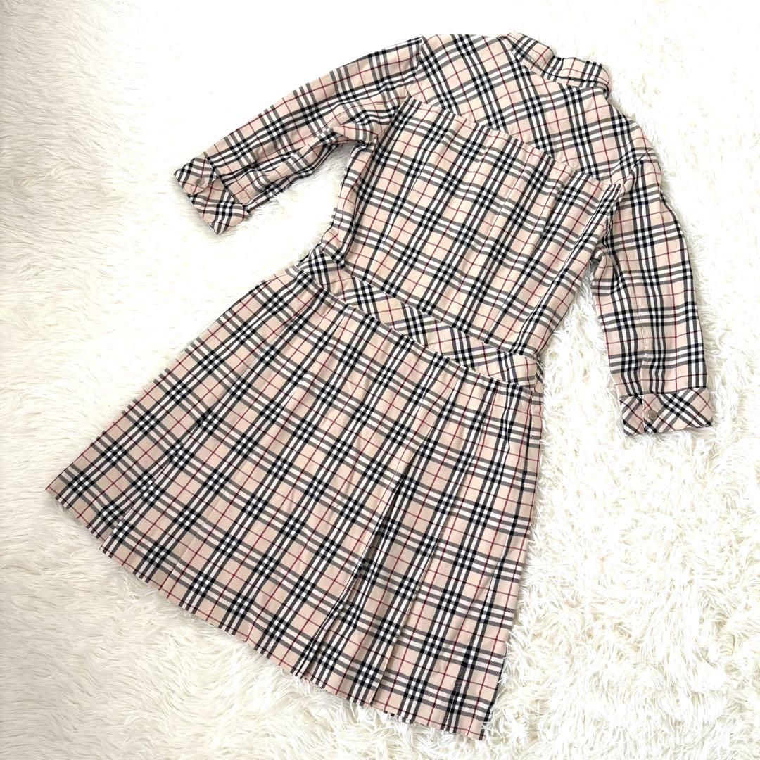 美品☆バーバリーロンドン　ワンピース　ノバチェック　ホースロゴ　プリーツ　M相当
