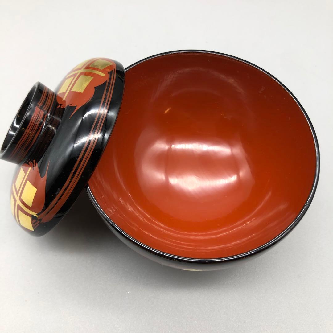 新品未使用秀衡塗菱形金箔漆雲文様蓋付き椀4客セット伝統工芸高級品ビンテージ食器