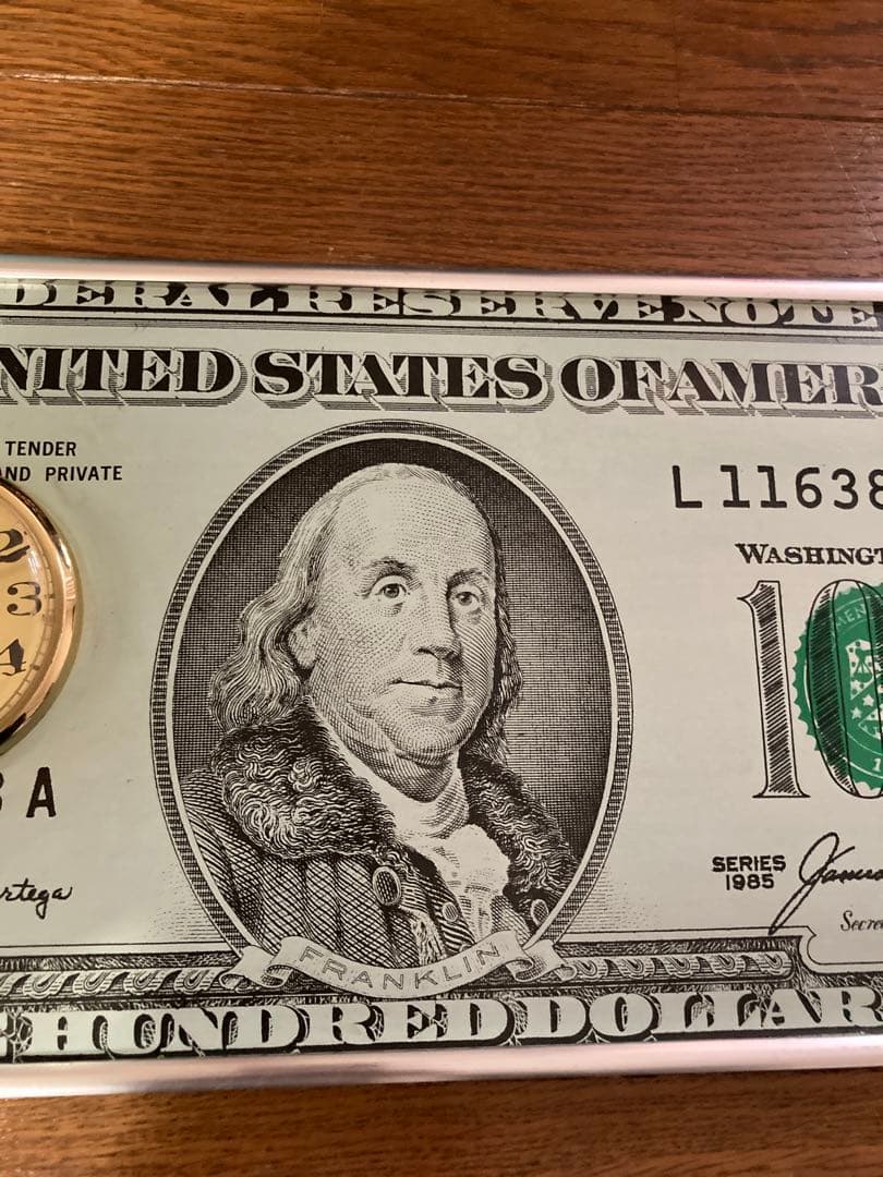 アメリカ100ドル紙幣デザイン アナログ時計　レア壁時計　年代物掛け時計