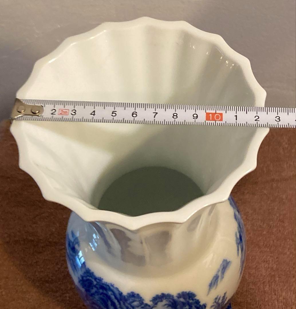 香蘭社 染付 山水 花瓶 花生 花器 フラワーベース 陶器フレア型 木箱付き