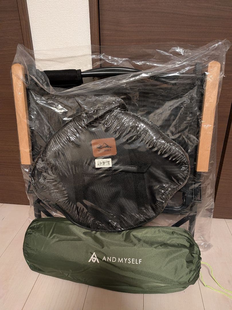 新品　キャンプアウトドア　3点まとめ売り　チェア、タープ、グリドル