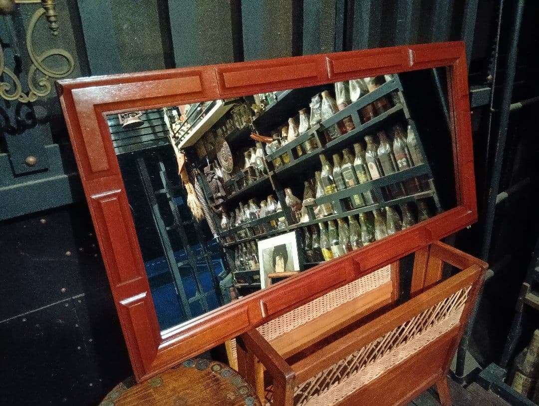 1960's　デンマーク　チーク　無垢材　ブロック　デザイン　ウォール　ミラー