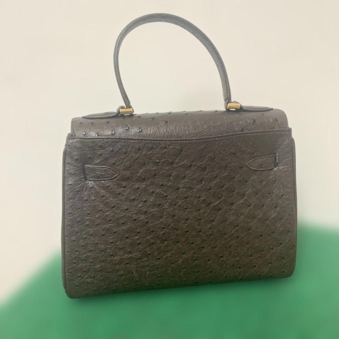 【美品】HAMANO オーストリッチ ブラウン レザー ハンドバッグ