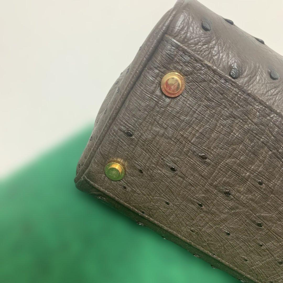 【美品】HAMANO オーストリッチ ブラウン レザー ハンドバッグ