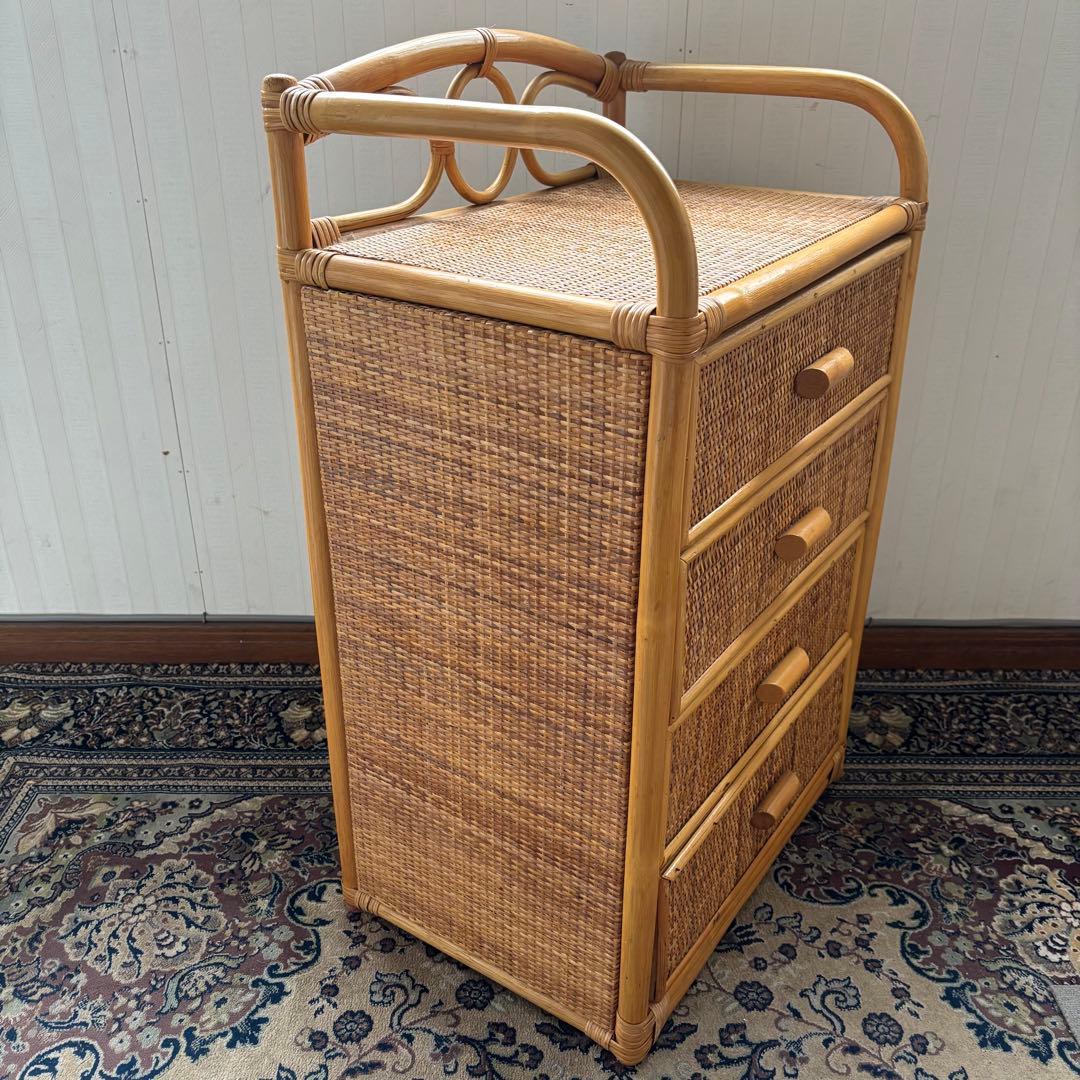 ヴィンテージ☆ラタンチェスト 4段 収納棚 ナチュラル アジアン家具 籘家具