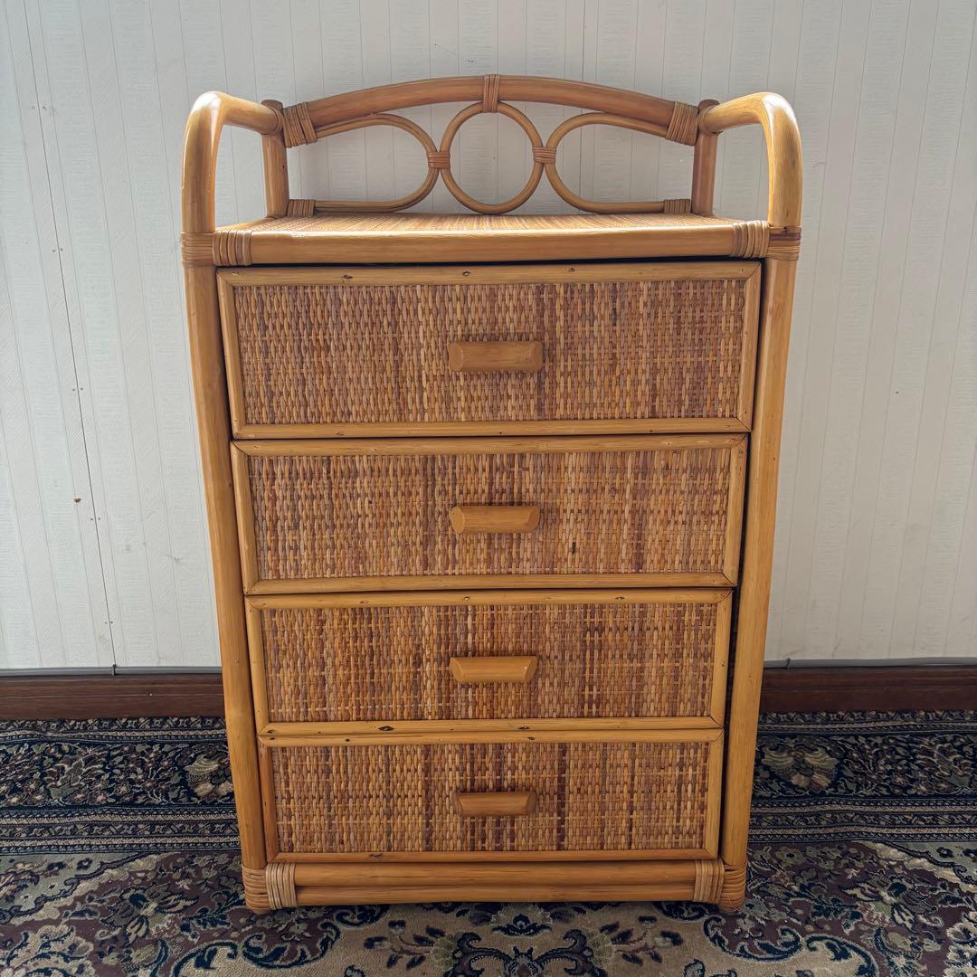ヴィンテージ☆ラタンチェスト 4段 収納棚 ナチュラル アジアン家具 籘家具