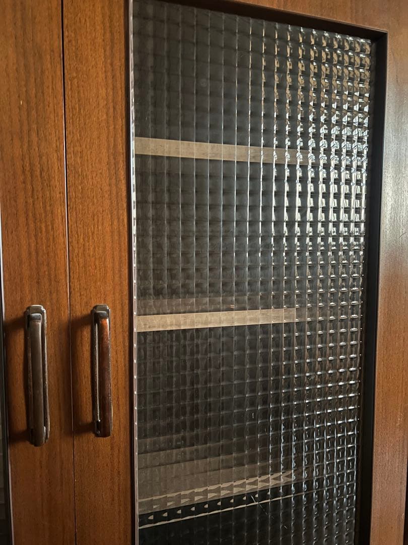 昭和レトロ 昭和ガラス 木製ラック ガラス扉 4段棚