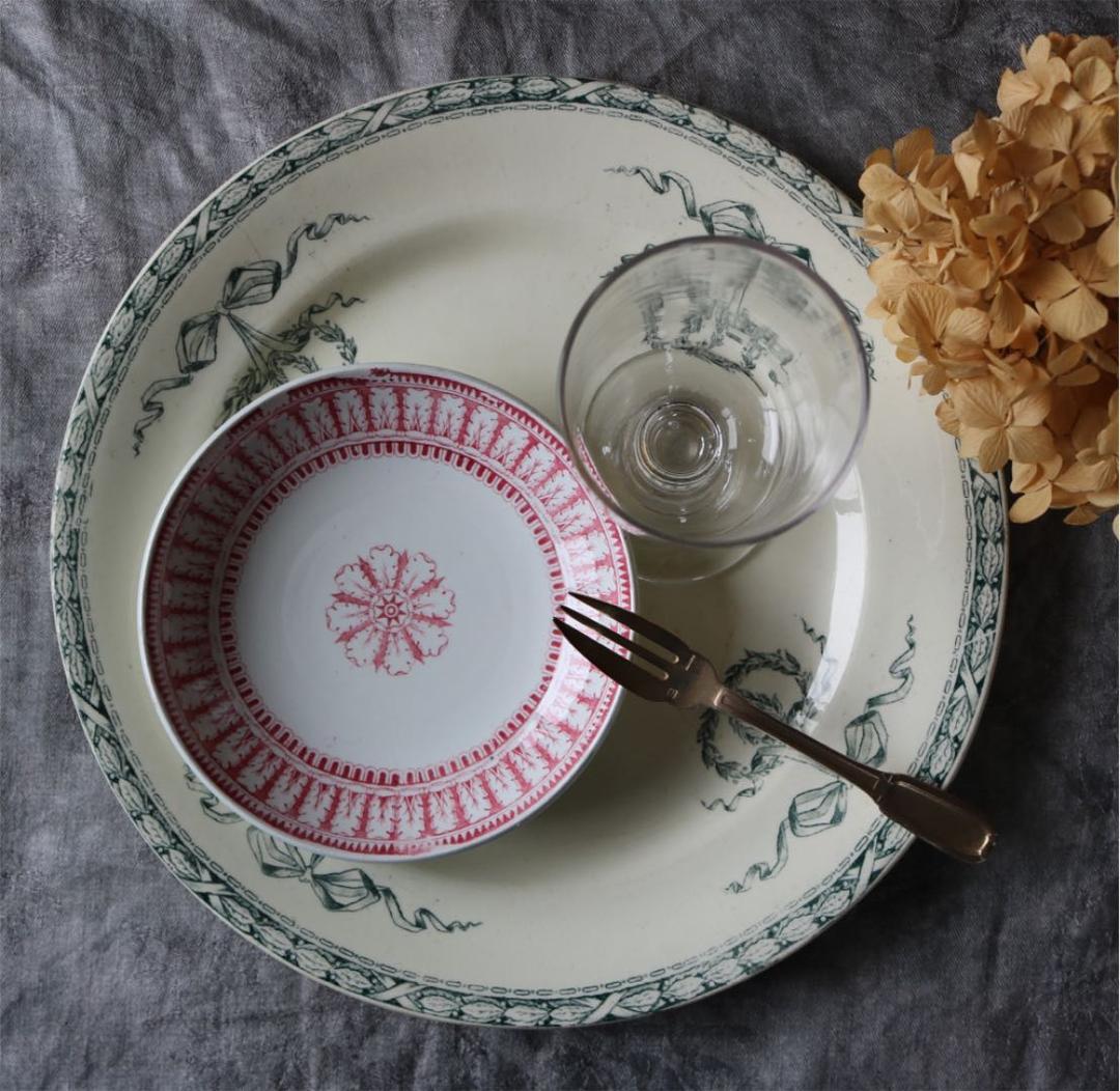 【大皿】28.5cm salins リボン柄　フランス アンティーク