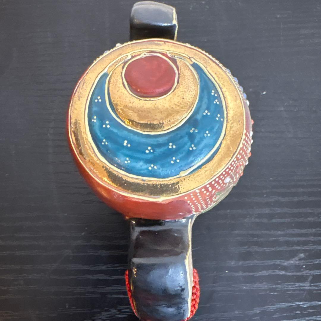 九谷焼 置物 根付風 小物 飾り 紐付き 在銘あり 和骨董 陶器 古美術