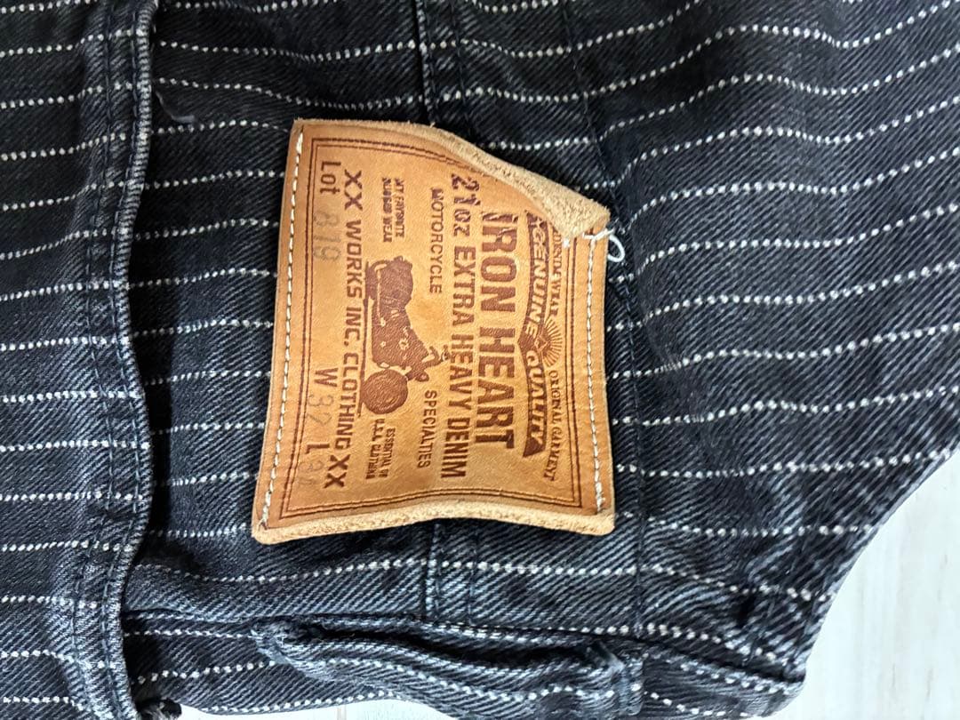 アイアンハート/819/オーバーオール/w32/コットン/ブラック/ストライプ