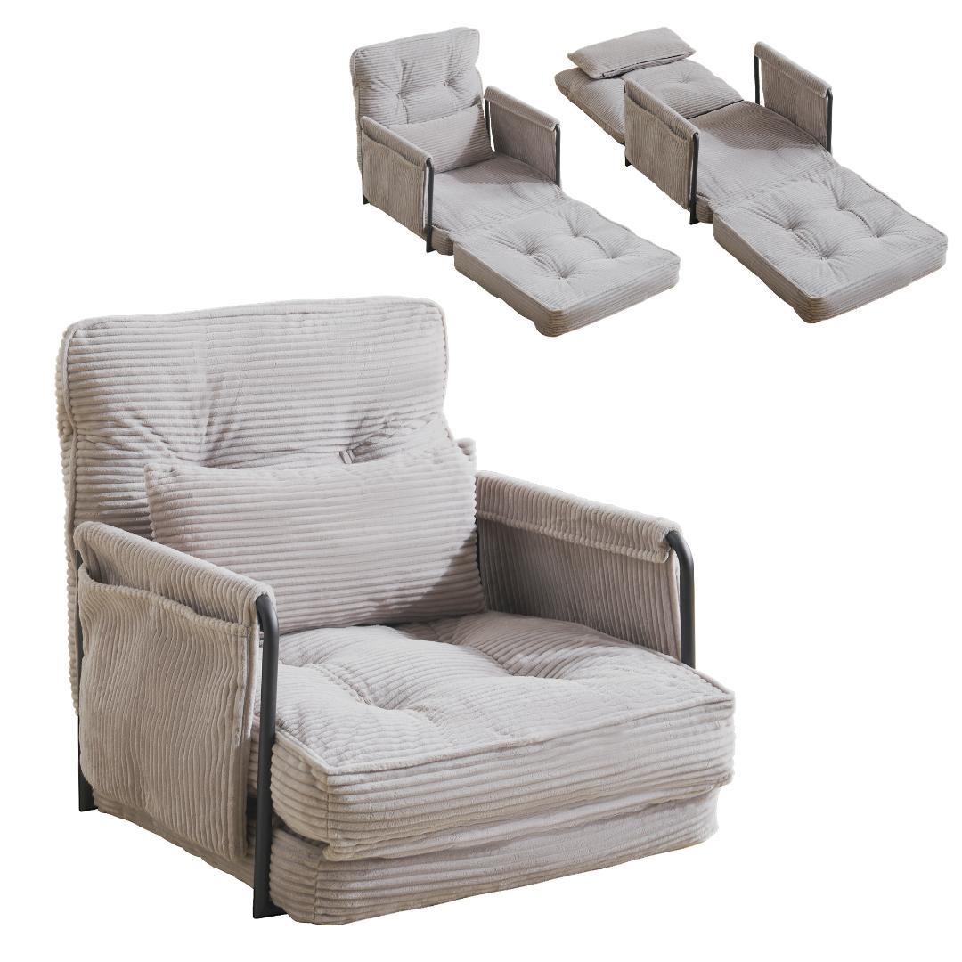 【ライトグレー】ソファー ソファーベッド 座椅子 6段調整可能 1人掛け 枕付き