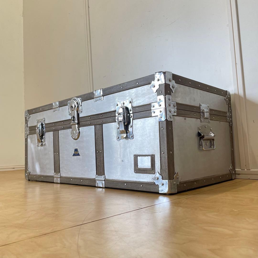ビンテージ トランク アルミ 船舶 収納 箱 台 ケース ボックス アンティーク