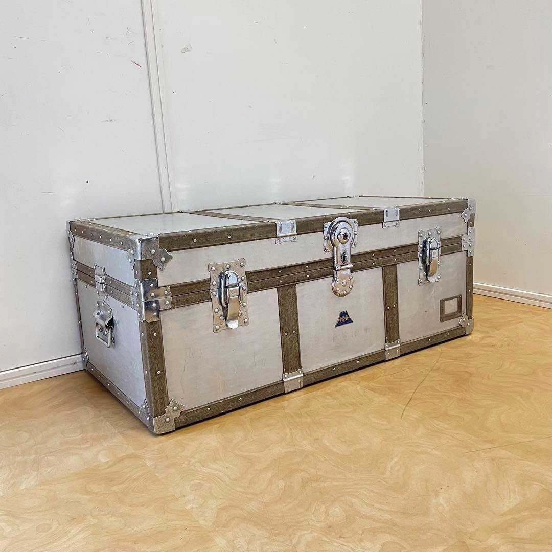 ビンテージ トランク アルミ 船舶 収納 箱 台 ケース ボックス アンティーク