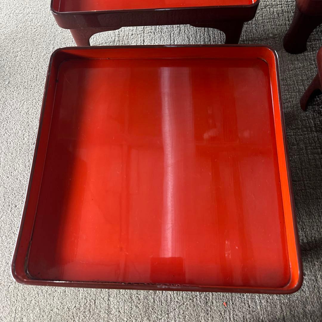 A 旧家 輪島塗 高脚膳 5客 時代漆器 専用木箱付き アンティーク き