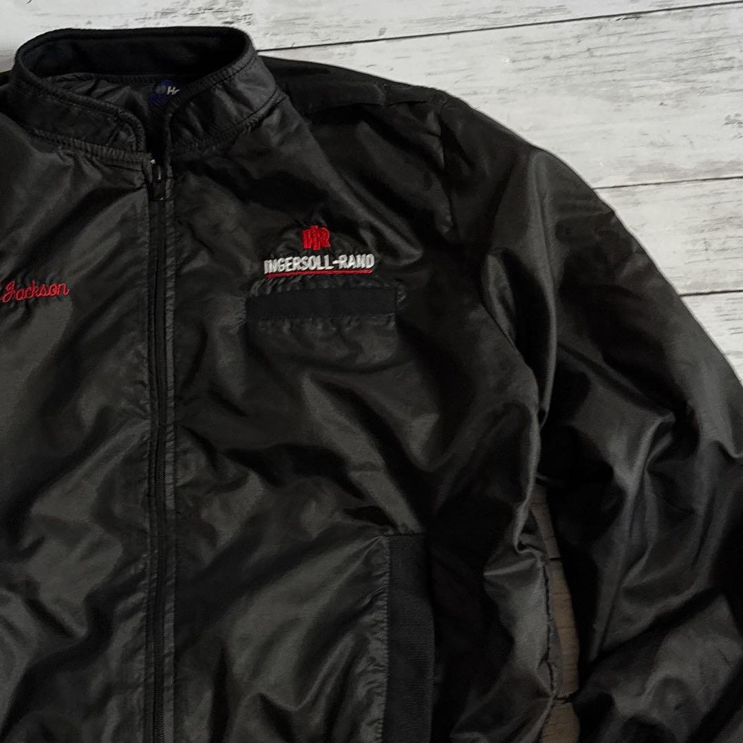 h*読様 80s Holloway USA製 企業ロゴ ナイロンジャケット 黒