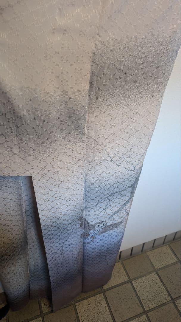 【美品•縁起物】訪問着 木の枝とフクロウ模様