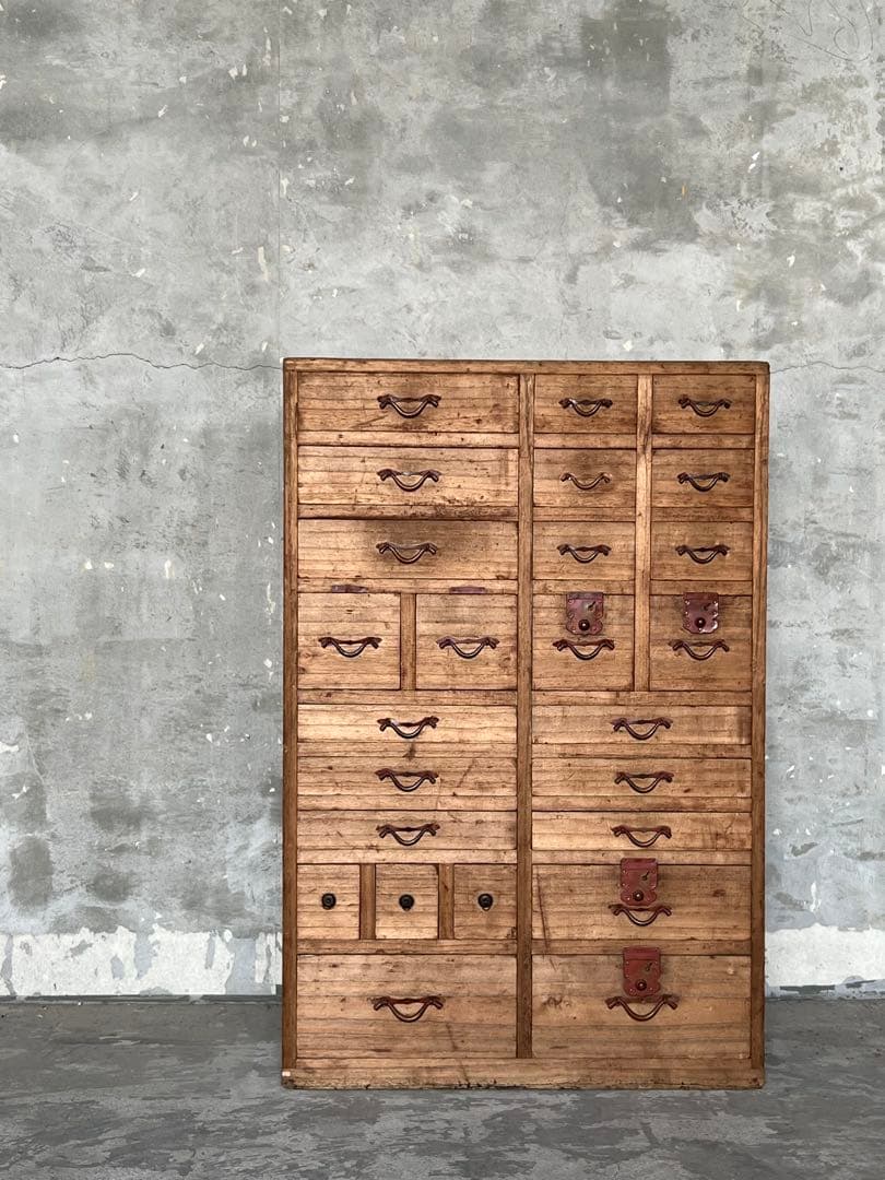 明治時代『 25杯抽斗　薬箪笥 』 和箪笥／ドロワー飾り棚 アトリエ 什器 侘寂