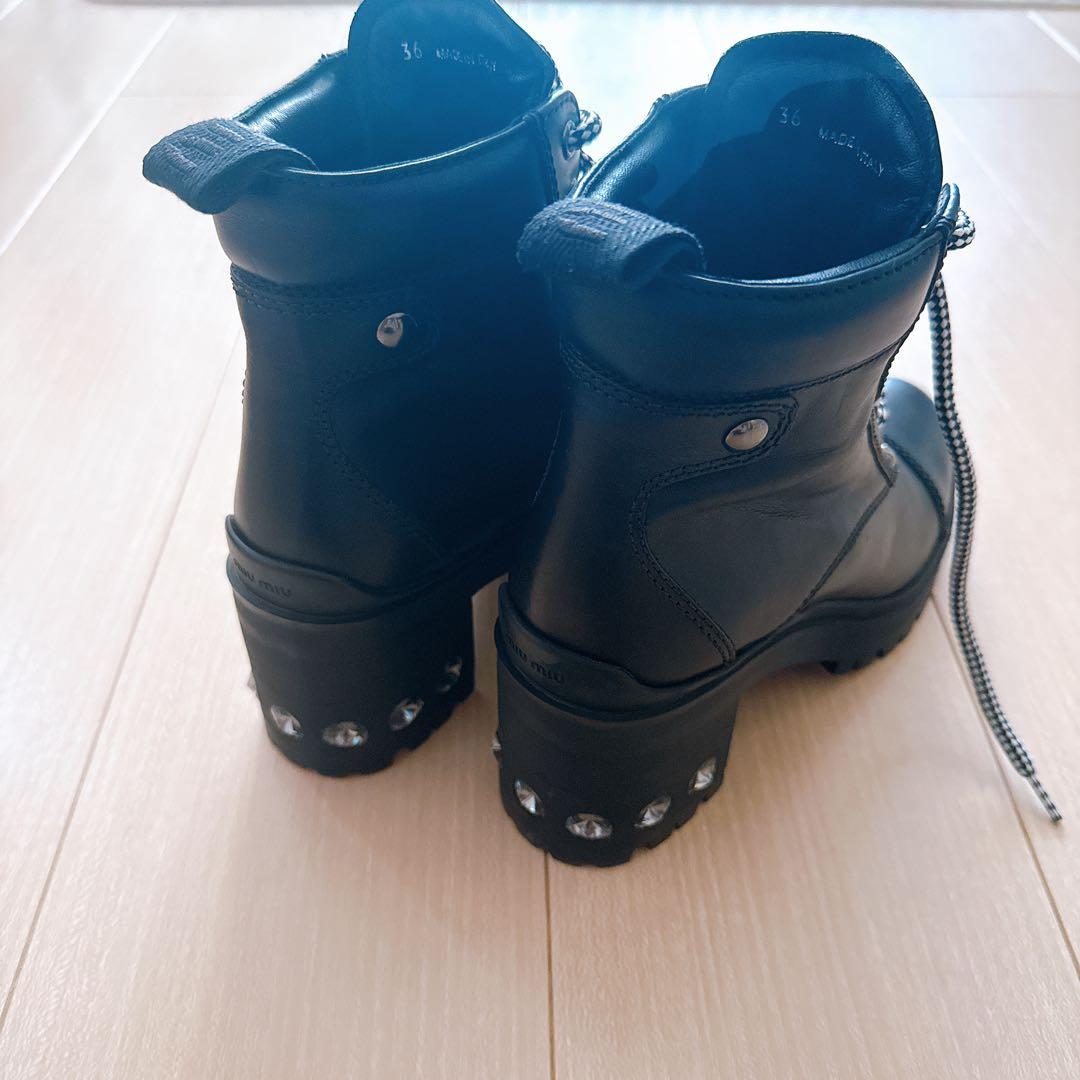 miumiu ビジュー レースアップブーツ 36