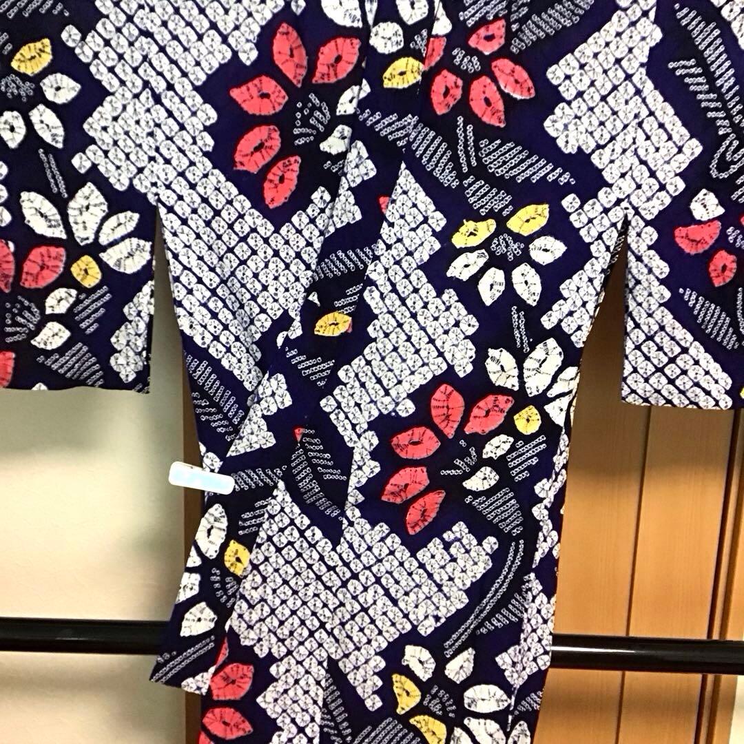 未使用☆本場有松絞り☆誂え浴衣☆藍色☆肩当て・居敷当付☆身丈159☆裄丈67