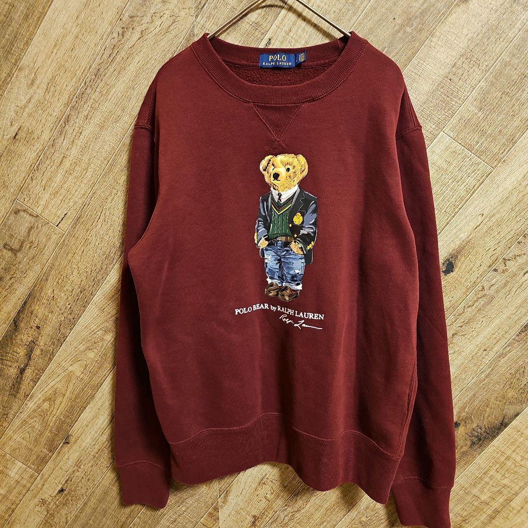 大人気❗ポロラルフローレン　ベアプリント　裏起毛スエットトレーナー　ボルドー　S