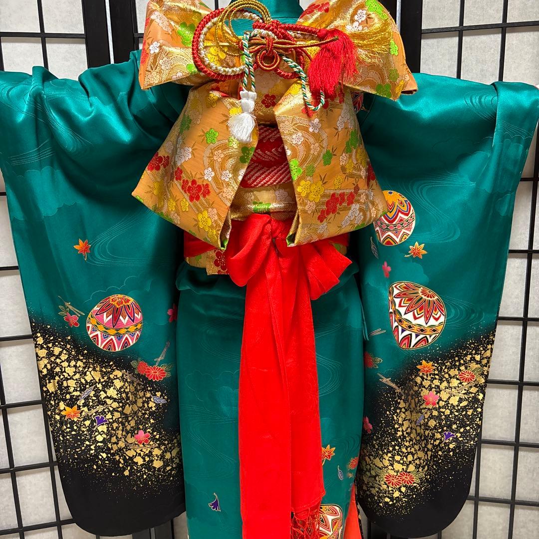 七五三　着物セット　7歳　ダークグリーン　美品