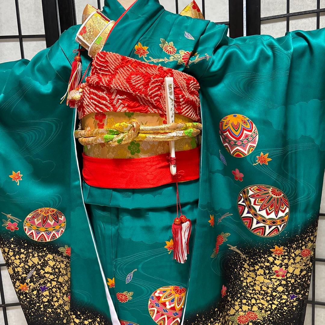 七五三　着物セット　7歳　ダークグリーン　美品