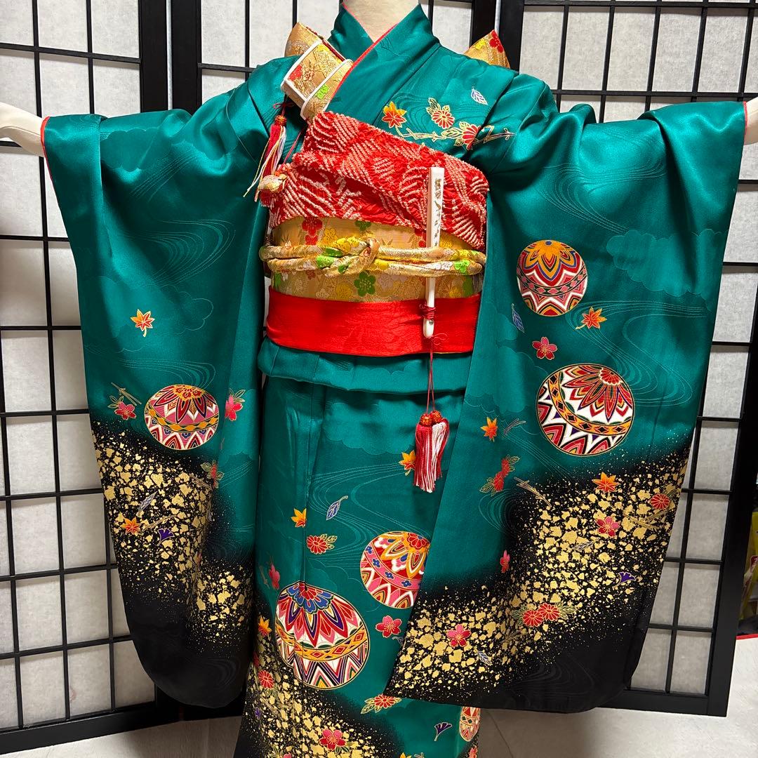 七五三　着物セット　7歳　ダークグリーン　美品