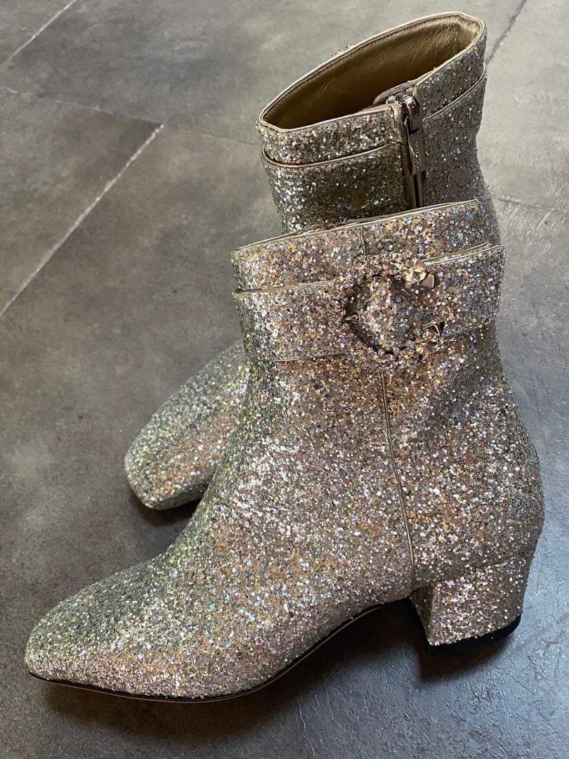 ジミーチュウ グリッターシルバー アンクルブーツ