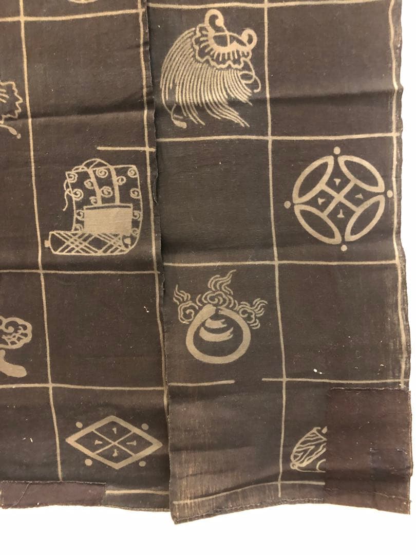 藍染筒描き三巾加賀のれん時代物木綿古布　ソ-217