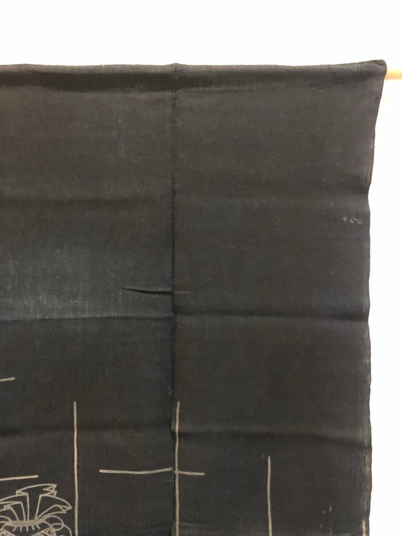 藍染筒描き三巾加賀のれん時代物木綿古布　ソ-217