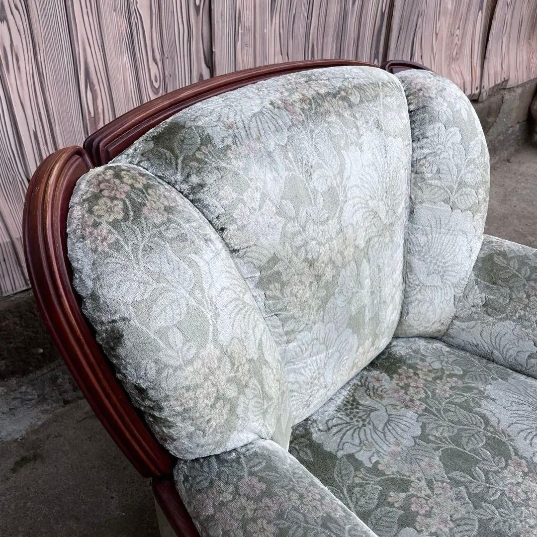 ② カリモク 1人掛けソファ シングルソファ 花柄　金華山　アンティーク