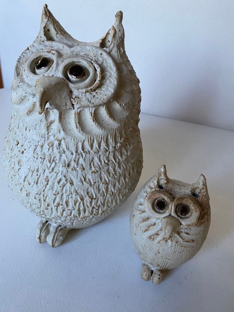 青芳 フクロウ　梟　置物　2つセット　陶器　森元青芳　砥部焼