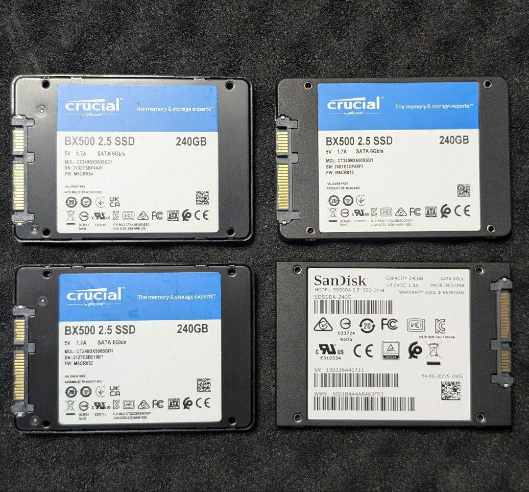Crucial SanDisk 240GB SATA SSD 4個セット