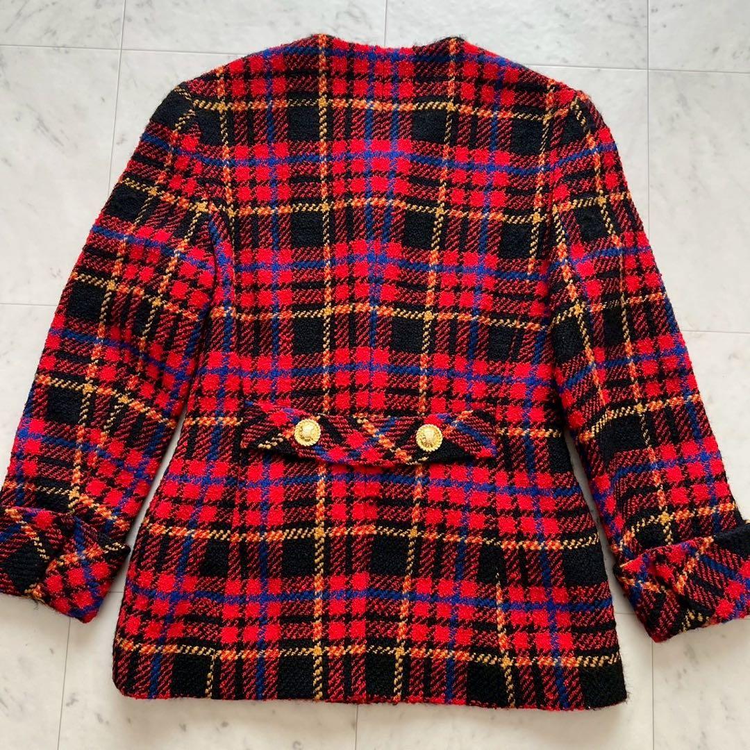 CELINE ヴィンテージ ツイードチェック トリオンフ金ボタンジャケット