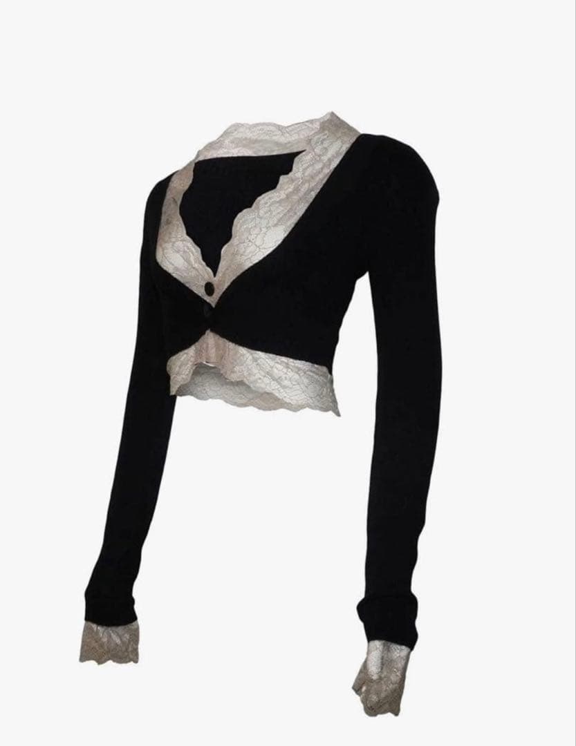 トップス theredthread S framed lace tops black