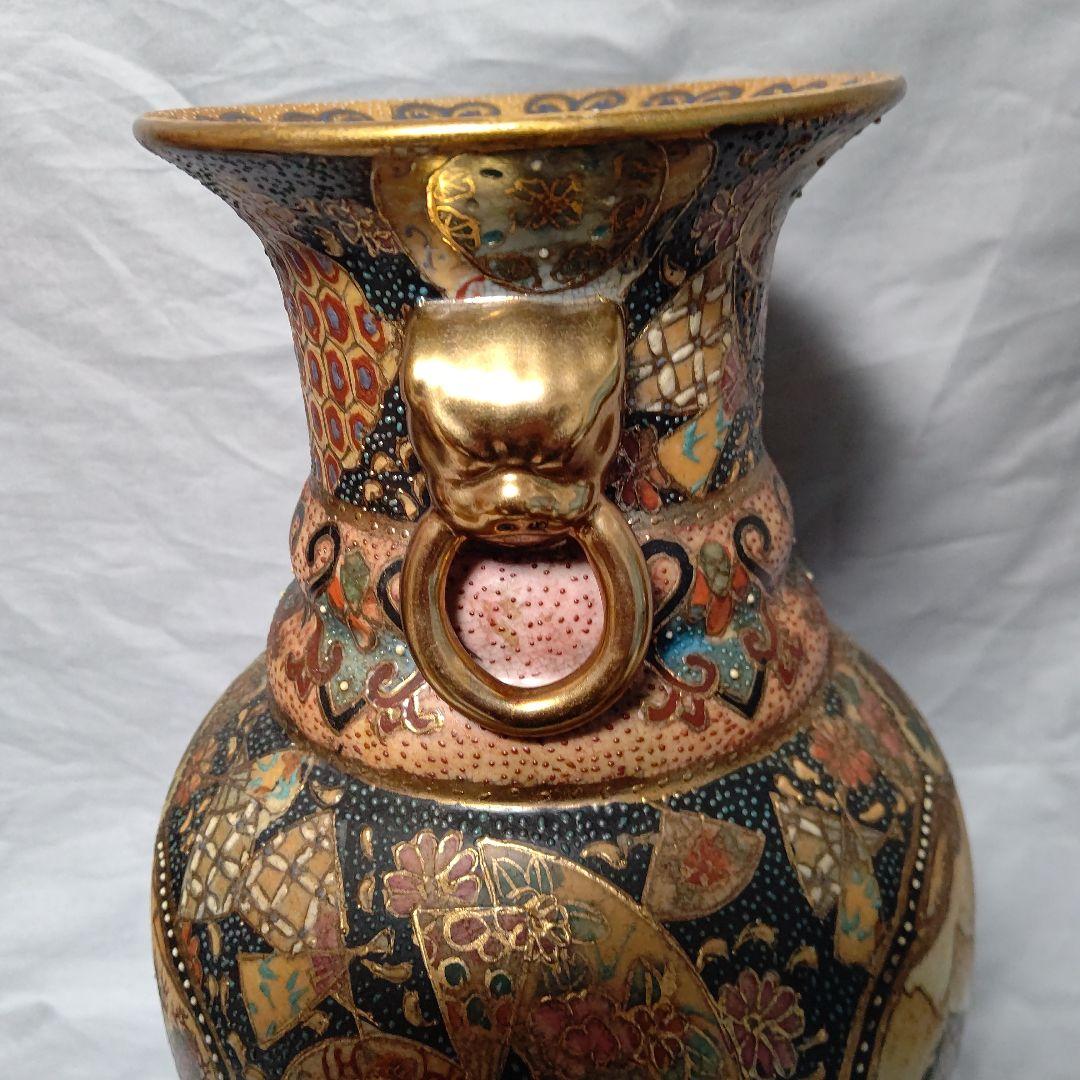 薩摩焼 武者芸者文花瓶 36cm