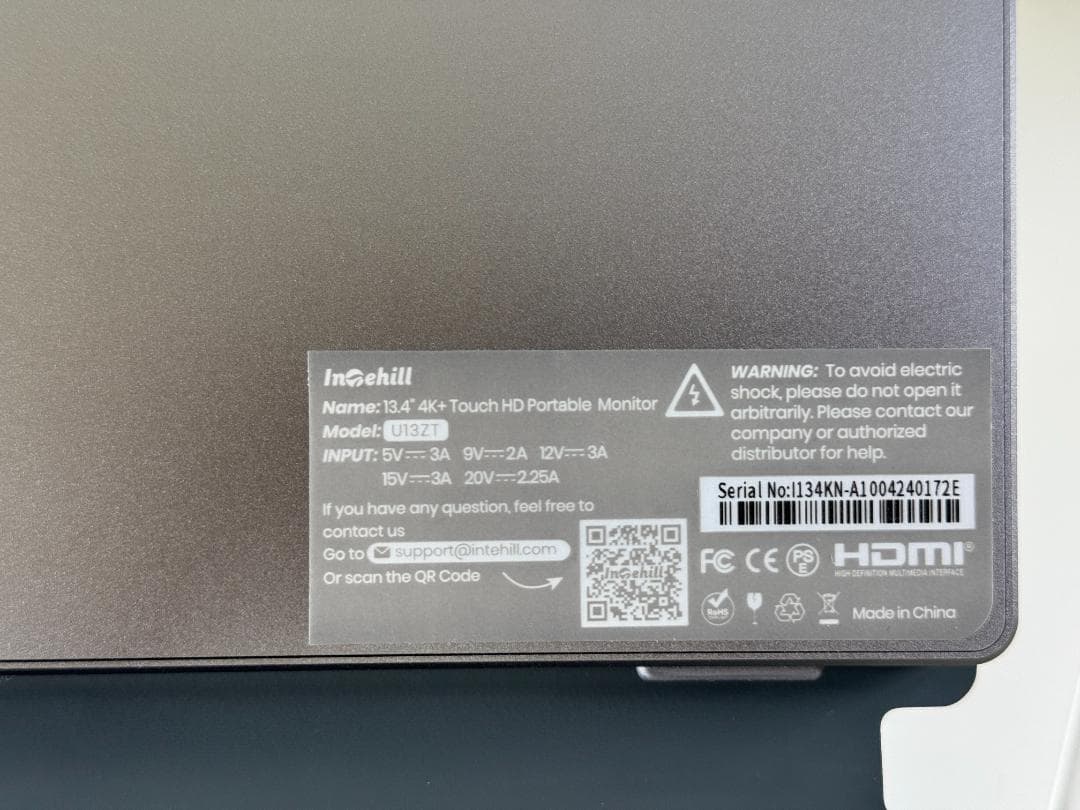 Intehill U13ZT 4Kタッチパネル モバイルモニター 13.4インチ