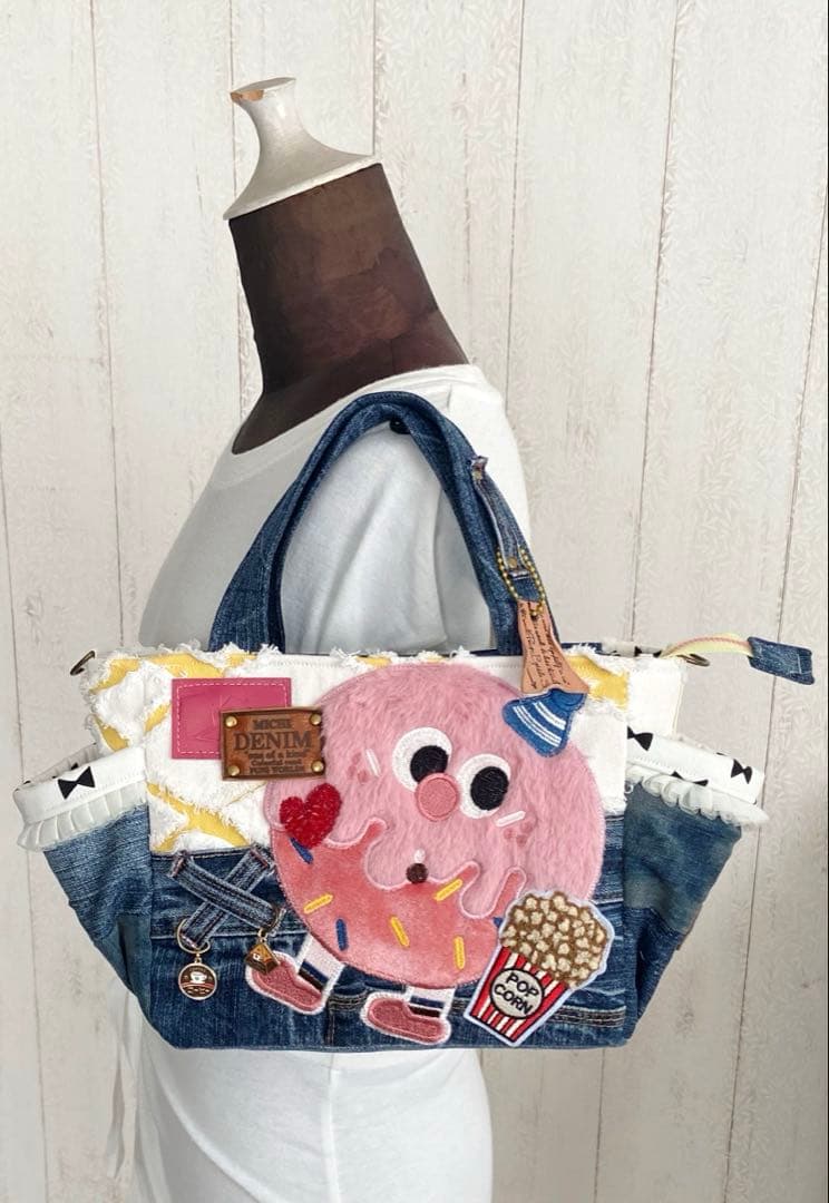 一点物｜デニムリメイク トートS 大人の遊び心「ポップ・ドーナツ君」バッグ