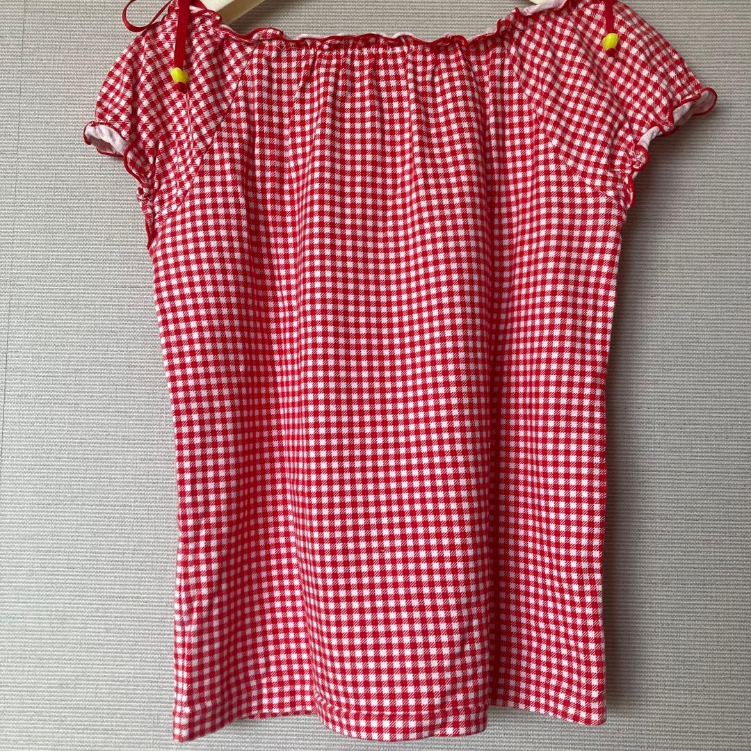 【平成レトロ】メゾピアノTシャツ150 フルーツxギンガムチェック