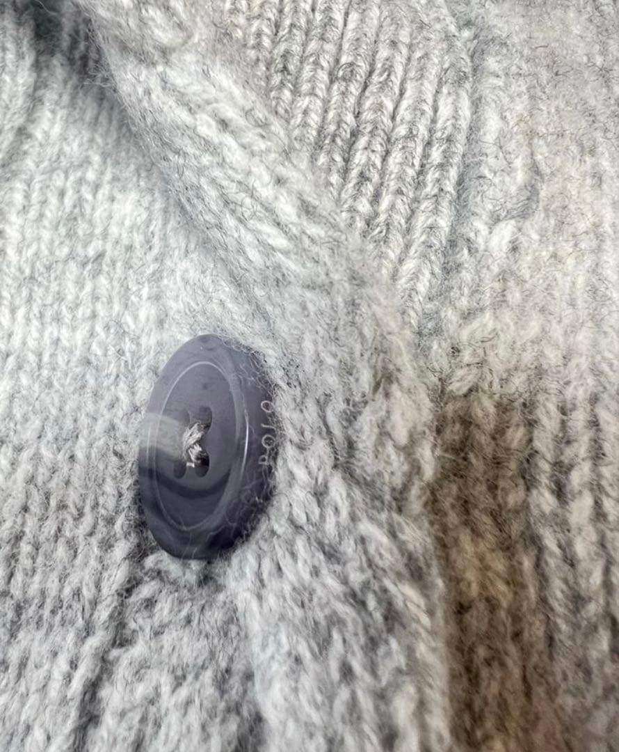 セールPOLO ポロラルフローレンウールカシミヤ ケーブル カーディガン　グレー