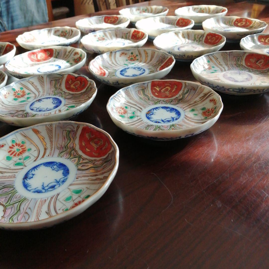 美濃焼　染付金彩錦小皿　19枚　12.4cm　大正期
