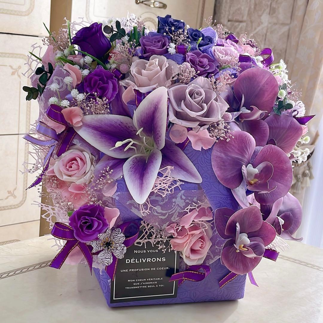 ✨特大✨ 大人気✨ミックスバラプリザ＆胡蝶蘭、ユリアーティシャルフラワーアレンジ