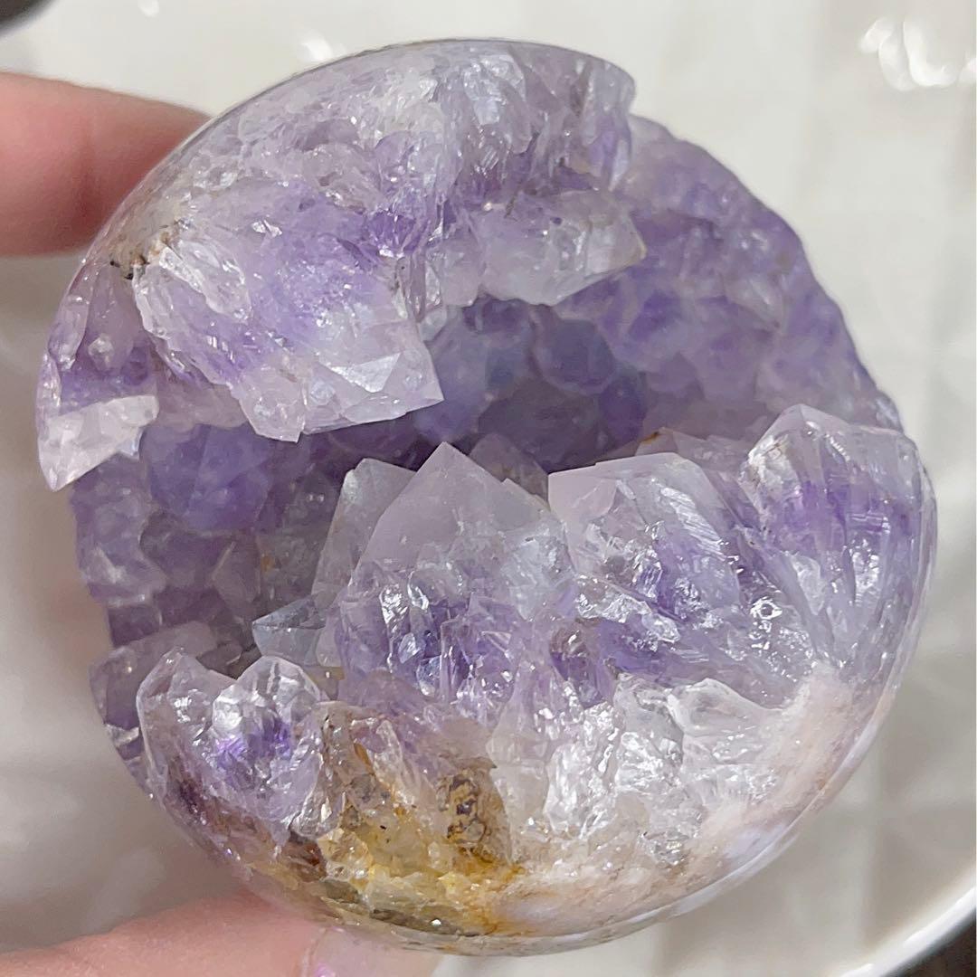 大! 天然石 ジオード アゲート ピンクアメジスト 共生 スフィア パープル
